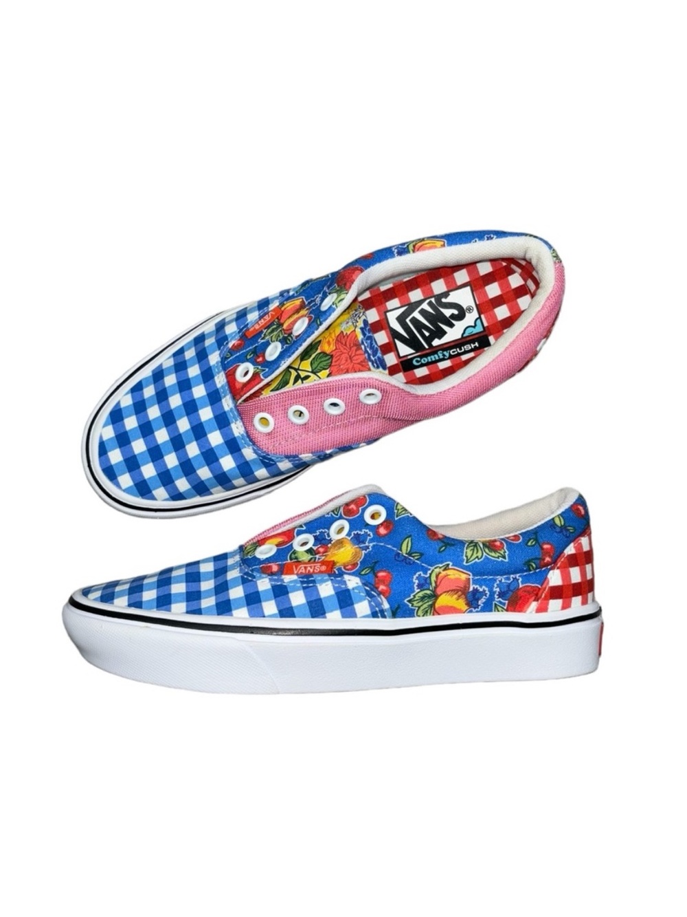 NWOT Vans Floral Sneakers Comfy Cush Insole 5.5 Pink Blue Gingham